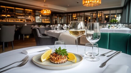 Fototapeta premium Grilled Octopus with White Wine at Upscale Restaurant
