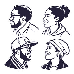 Elegant Line Art Character Portraits - Side Profile Design
