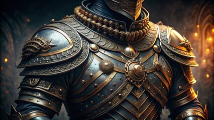 Fototapeta premium Fantasy Knight Armor Detail: Close-up of Ornate Medieval Plate & Chainmail