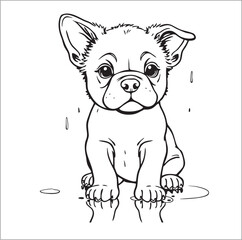 Cute Puppy Standing in the Rain Coloring Page, transparent background png