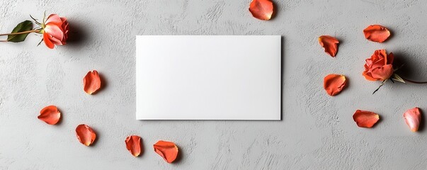 Minimalist valentines mockup with blank paper and petals