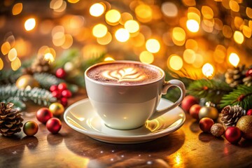 Festive Cappuccino: Double Exposure Christmas Coffee Stock Photo