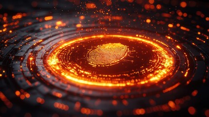 Glowing Fingerprint Scanning Futuristic Interface