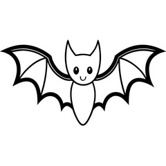 Cute Bat Silhouette Line Art  Black Vector Carton Illustration