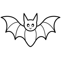 Cute Bat Silhouette Line Art  Black Vector Carton Illustration