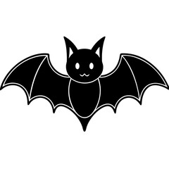 Cute Bat Silhouette Line Art  Black Vector Carton Illustration
