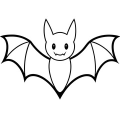 Cute Bat Silhouette Line Art  Black Vector Carton Illustration
