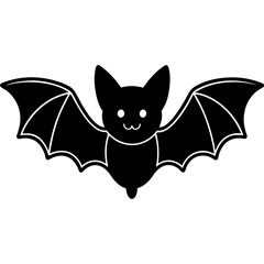 Cute Bat Silhouette Line Art  Black Vector Carton Illustration