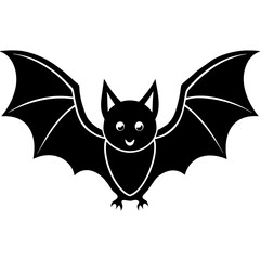 Cute Bat Silhouette Line Art  Black Vector Carton Illustration