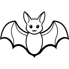 Cute Bat Silhouette Line Art  Black Vector Carton Illustration