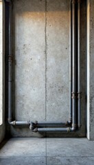 Empty concrete wall with industrial pipes , grey, urban