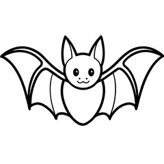 Cute Bat Silhouette Line Art  Black Vector Carton Illustration