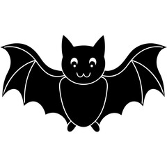 Cute Bat Silhouette Line Art  Black Vector Carton Illustration