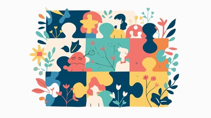 Fototapeta premium Autism Puzzle Pieces Flat Vector Illustration Concept