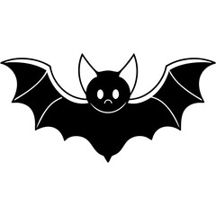 Cute Bat Silhouette Line Art  Black Vector Carton Illustration