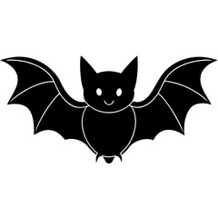Cute Bat Silhouette Line Art  Black Vector Carton Illustration