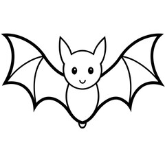 Cute Bat Silhouette Line Art  Black Vector Carton Illustration