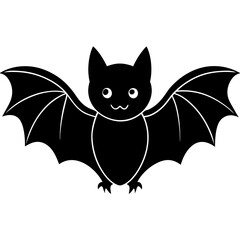 Cute Bat Silhouette Line Art  Black Vector Carton Illustration