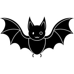 Cute Bat Silhouette Line Art  Black Vector Carton Illustration