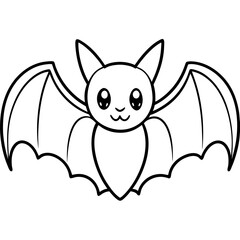 Cute Bat Silhouette Line Art  Black Vector Carton Illustration