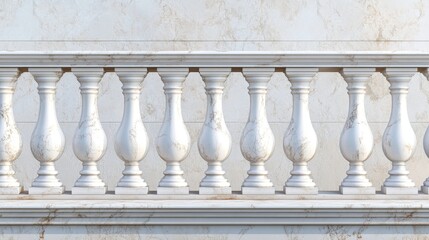 White marble balustrade for balcony, porch or garden and handrail for staircase in classic roman style. Vector realistic set of baroque stone railing, banister with pillars, antique fence with columns