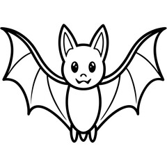 Cute Bat Silhouette Line Art  Black Vector Carton Illustration