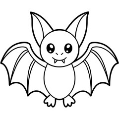Cute Bat Silhouette Line Art  Black Vector Carton Illustration