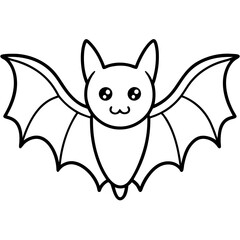 Cute Bat Silhouette Line Art  Black Vector Carton Illustration