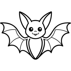 Cute Bat Silhouette Line Art  Black Vector Carton Illustration