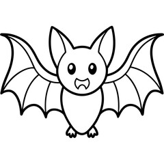 Cute Bat Silhouette Line Art  Black Vector Carton Illustration