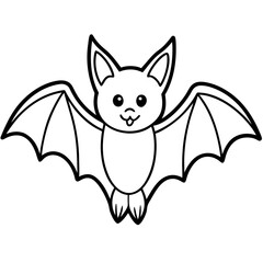 Cute Bat Silhouette Line Art  Black Vector Carton Illustration