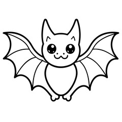 Cute Bat Silhouette Line Art  Black Vector Carton Illustration