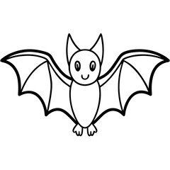 Cute Bat Silhouette Line Art  Black Vector Carton Illustration