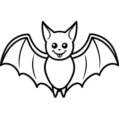 Cute Bat Silhouette Line Art  Black Vector Carton Illustration