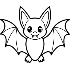 Cute Bat Silhouette Line Art  Black Vector Carton Illustration