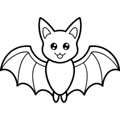 Cute Bat Silhouette Line Art  Black Vector Carton Illustration