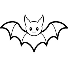 Cute Bat Silhouette Line Art  Black Vector Carton Illustration
