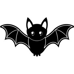 Cute Bat Silhouette Line Art  Black Vector Carton Illustration