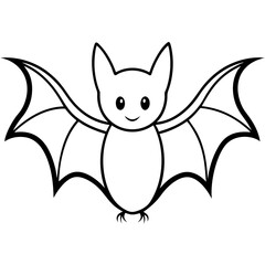 Cute Bat Silhouette Line Art  Black Vector Carton Illustration