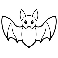 Cute Bat Silhouette Line Art  Black Vector Carton Illustration