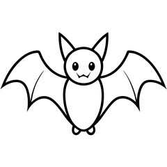Cute Bat Silhouette Line Art  Black Vector Carton Illustration