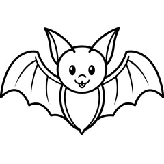 Cute Bat Silhouette Line Art  Black Vector Carton Illustration