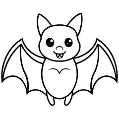 Cute Bat Silhouette Line Art  Black Vector Carton Illustration