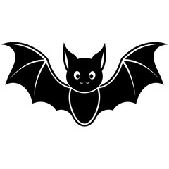 Cute Bat Silhouette Line Art  Black Vector Carton Illustration