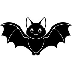 Cute Bat Silhouette Line Art  Black Vector Carton Illustration