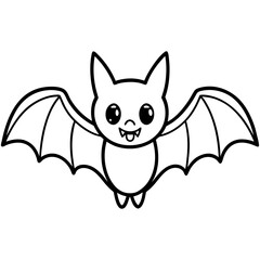 Cute Bat Silhouette Line Art  Black Vector Carton Illustration