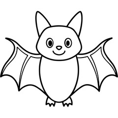 Cute Bat Silhouette Line Art  Black Vector Carton Illustration