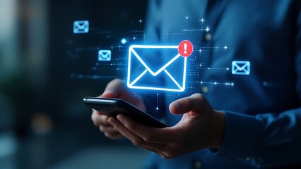 Person Holding Phone with Digital Email Icons &ndash; Modern Communication Concept