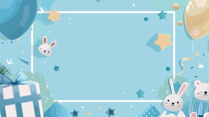 Blue Baby Shower Decoration Flat Vector Illustration