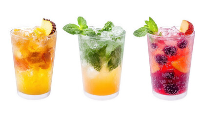 Refreshing Summer Fruit Cocktails Three Iced Drinks with Mint Garnish